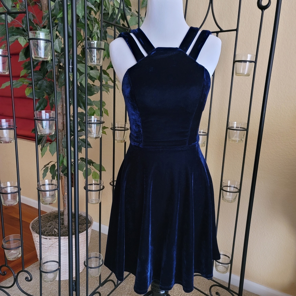 B Darlin Midnight Blue Velour Mini Dress